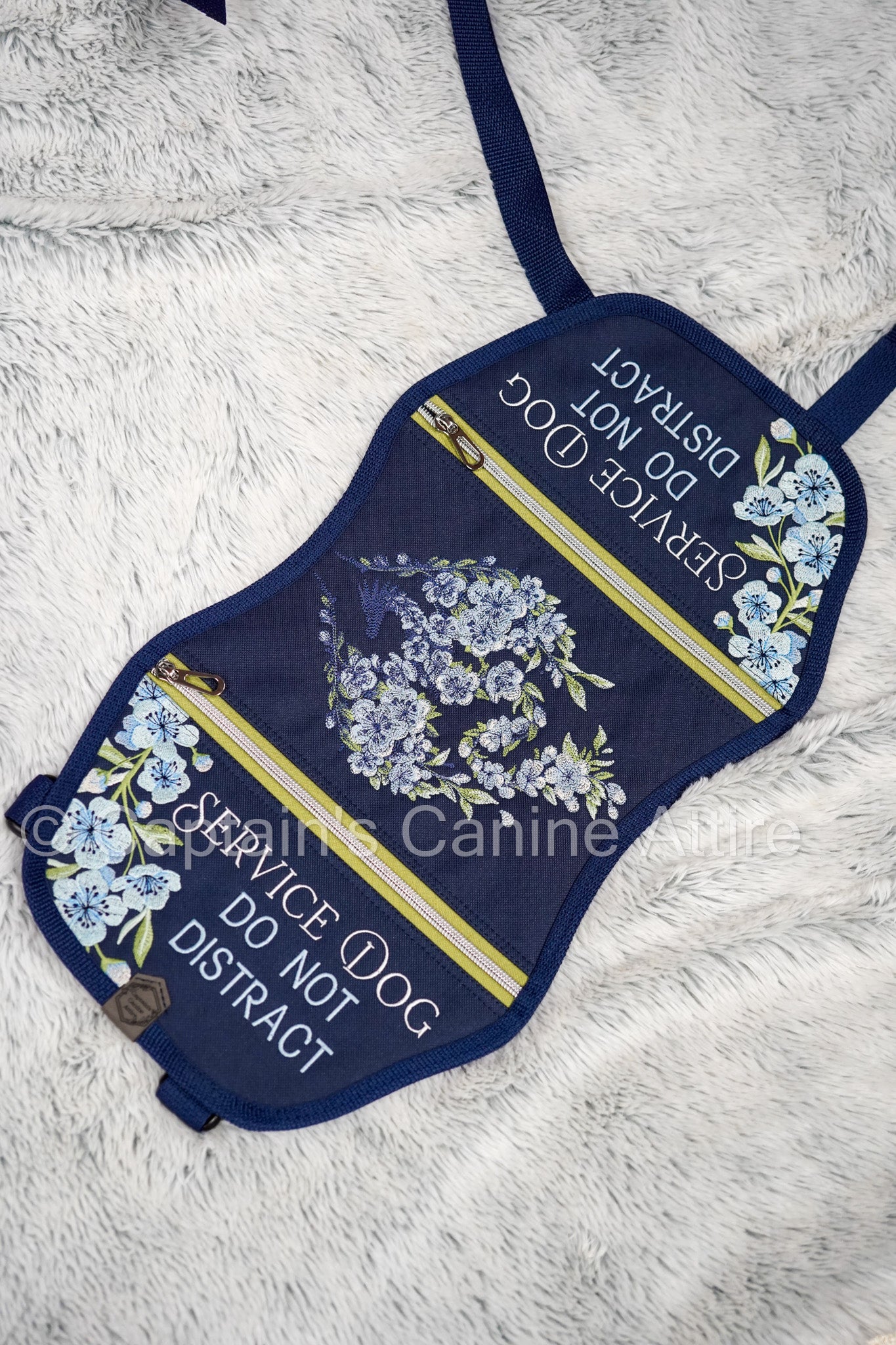 18.75" Navy Gradient & Soft Green Cherry Blossom Dragon Vest - POCKETS