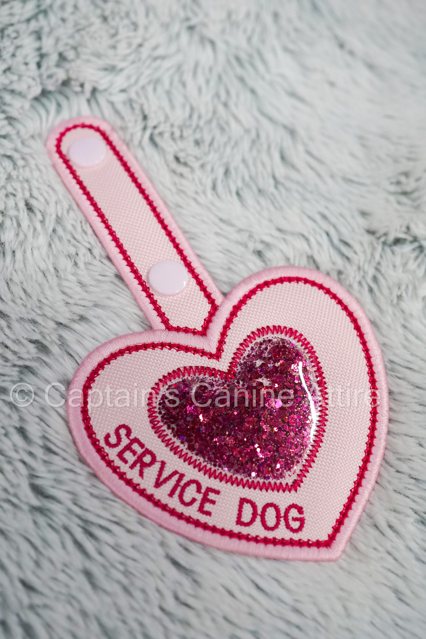 "Service Dog" Heart Patch Tab - Light Pink Canvas & Raspberry Pink Sparkles