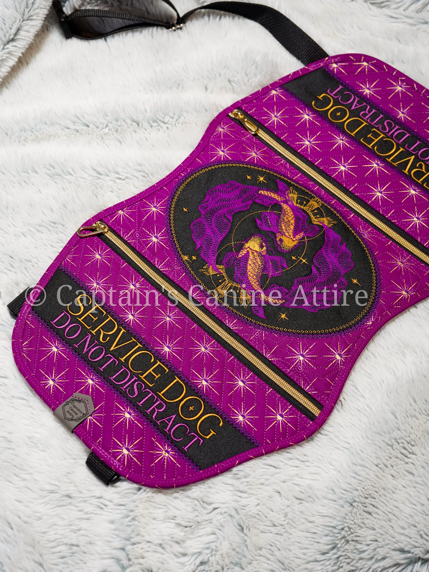 19.5" Quilted Mulberry & Gold Celestial Fish Vest - POCKETS