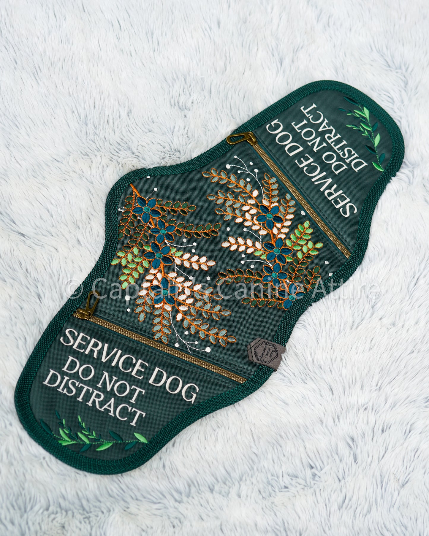 19.5" Dark Green & Gold Leafy Y-Front Vest - POCKETS