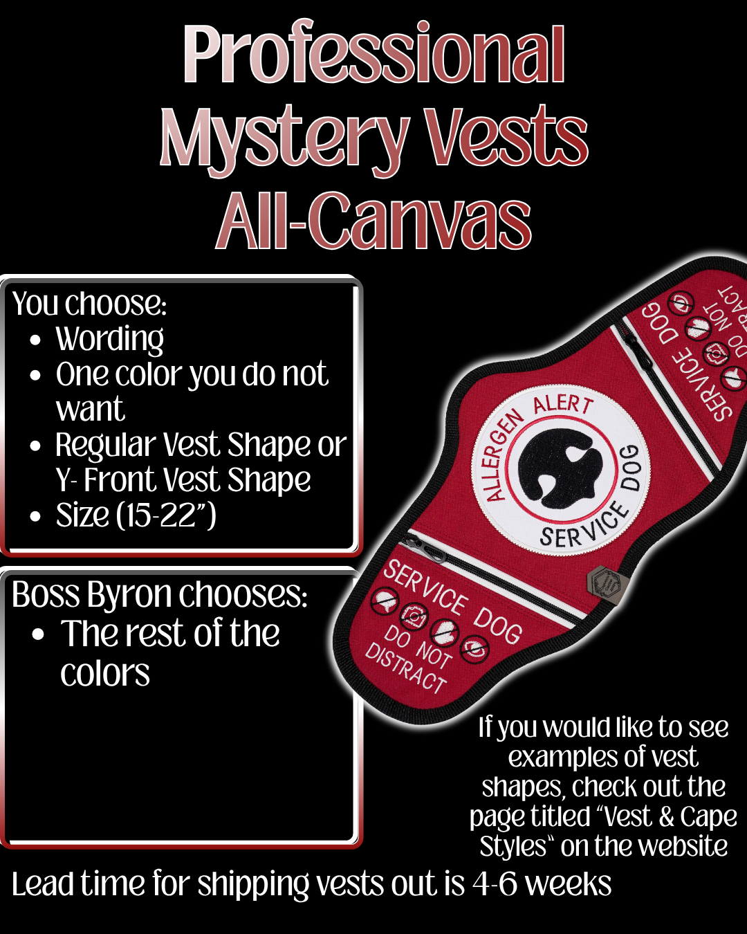 June 2026 - 15-22" Mystery Vests (Professional) All-Canvas - Made to Order