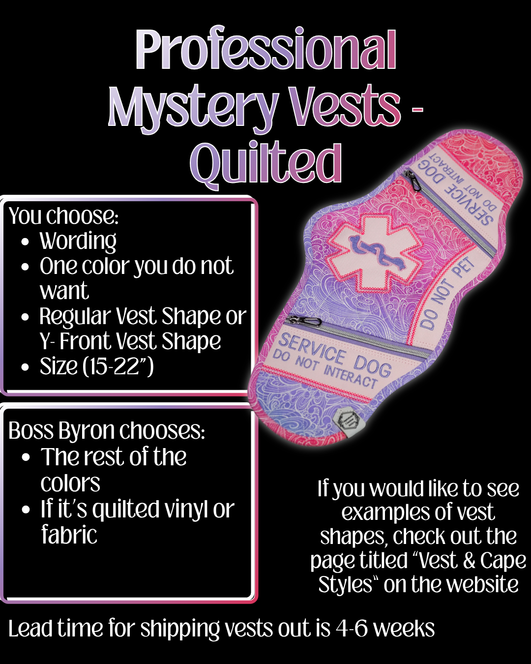 June 2026 - 15-22" Mystery Vests (Professional) Quilted - Made to Order