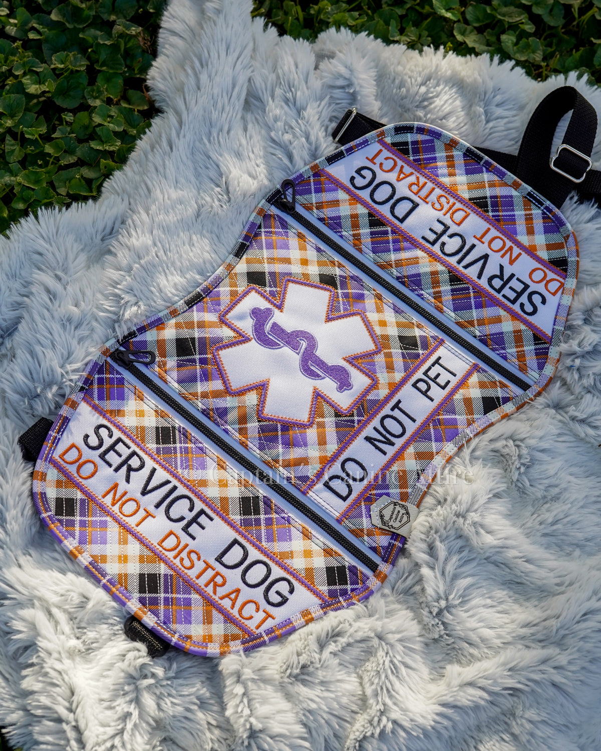 18” Quilted Purple/Black/Orange/White Plaid Professional Vest - Glow in the Dark