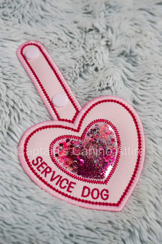 "Service Dog" Heart Patch Tab - Light Pink Canvas & Raspberry/Light Pink Sparkles
