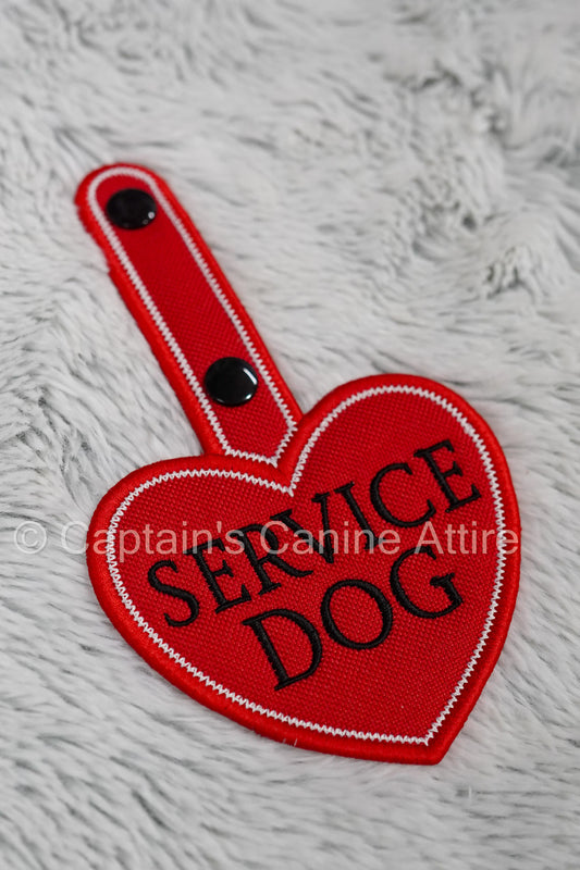 "Service Dog" Heart Patch Tab - Red & Black - *Discounted* Minor Flaw on border