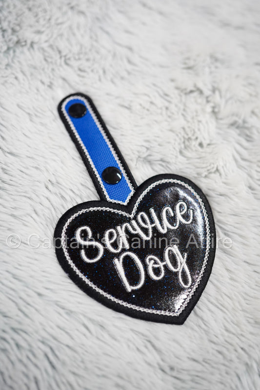 "Service Dog" Heart Patch Tab - Midnight Blue Sparkle & White Text