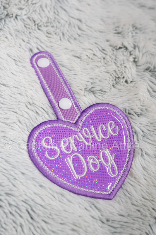 "Service Dog" Heart Patch Tab - Purple Rainbow Sparkles & White