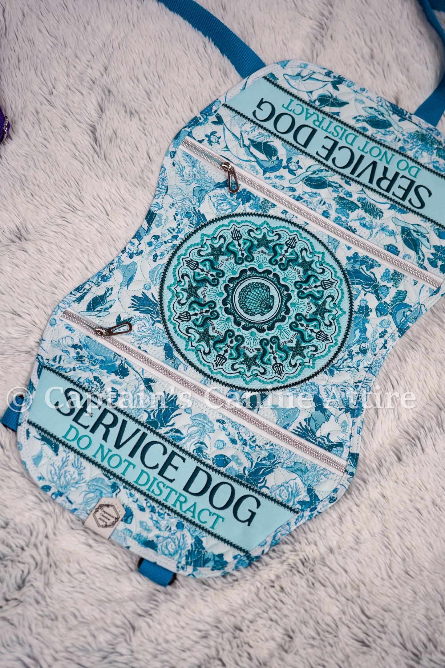 20.5" Quilted Blue Gradient Sea Life Vest - POCKETS