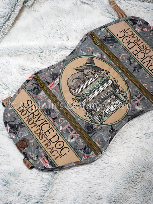 19.5" Quilted Muted Sage & Tan Witchy Cat Vest - POCKETS