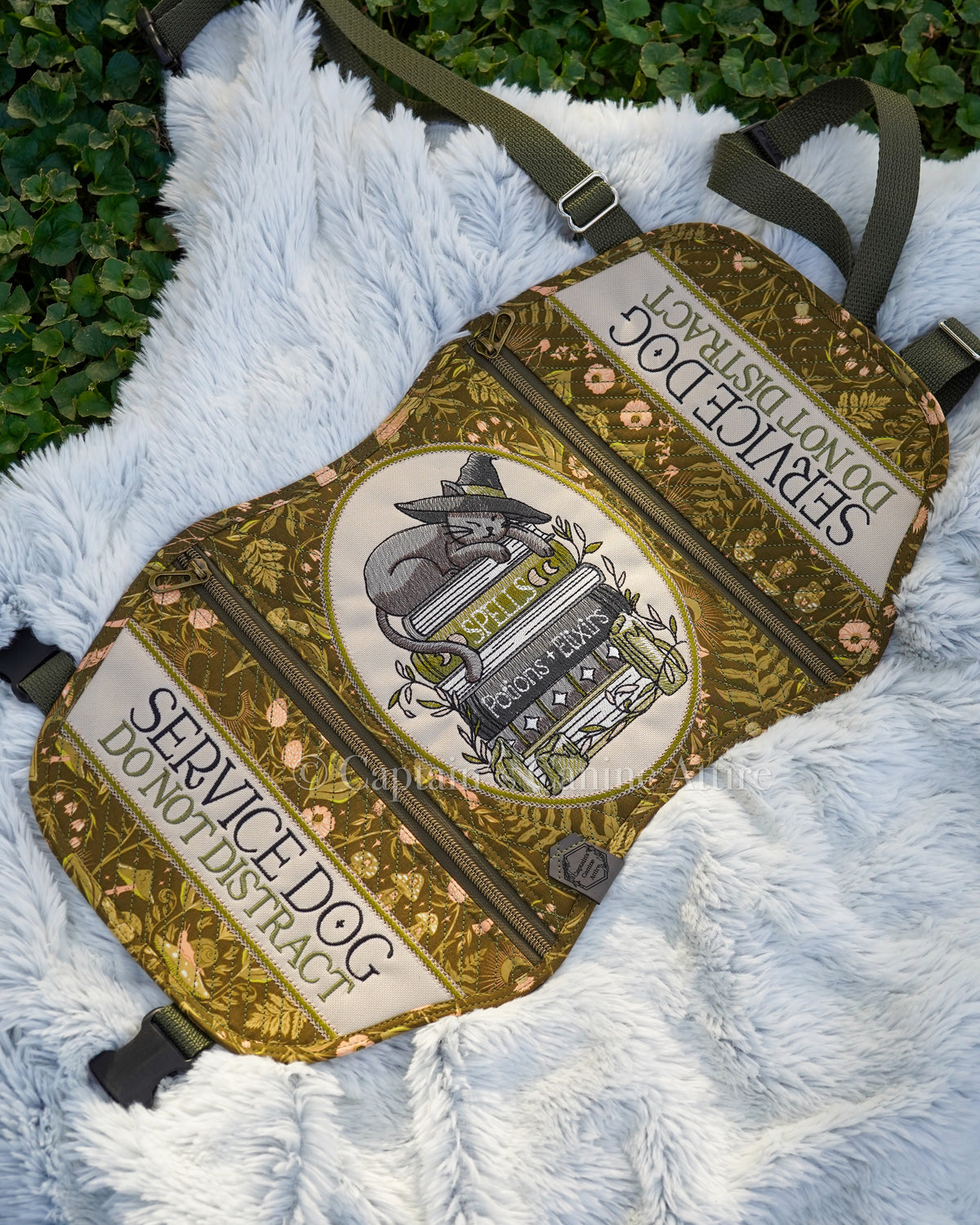 19” Quilted Witchy Cat Vest - Olive Green & Tan